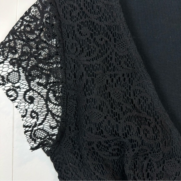 Vintage Decoded Black Babydoll Top Lace Ribbed Size L - Picture 3 of 9